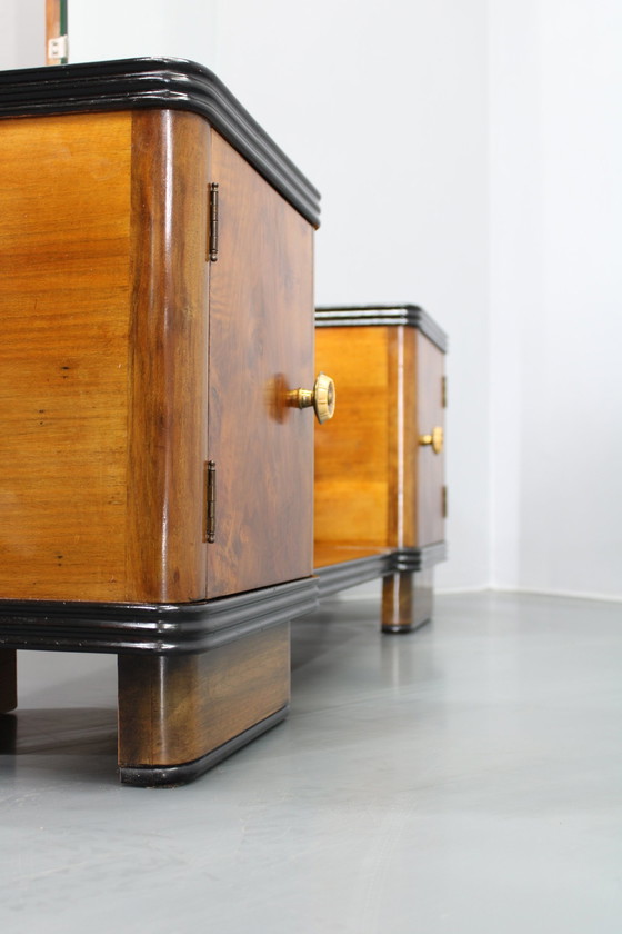 Image 1 of 1940S Italian Art Deco Mirror Cabinet In Walnut Finish