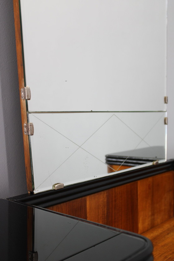 Image 1 of 1940S Italian Art Deco Mirror Cabinet In Walnut Finish