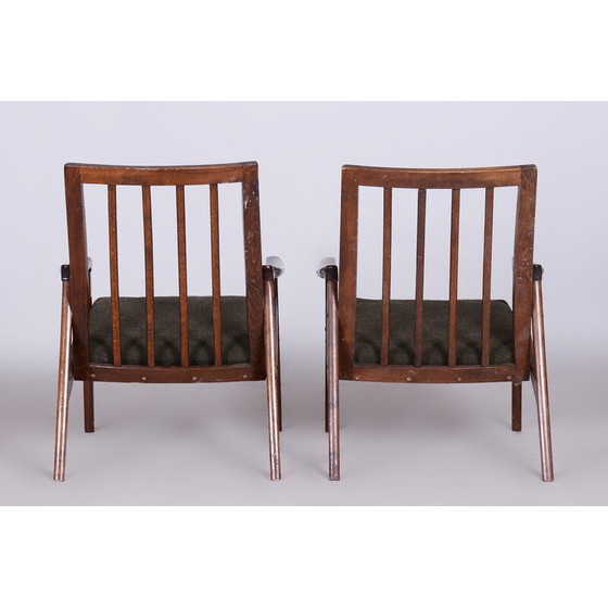Image 1 of Pair of mid-century armchairs in stained beechwood and fabric, Czechia 1960s