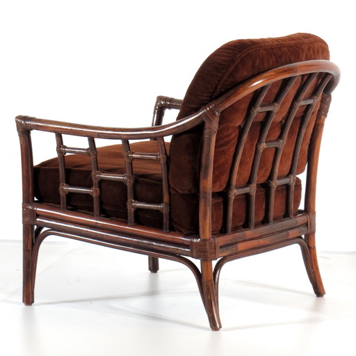 Vintage Mid - Century Bamboo Rattan Lounge Armchair