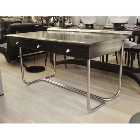Image 1 of Vintage desk in tubular chrome metal and wood, Italy 1970