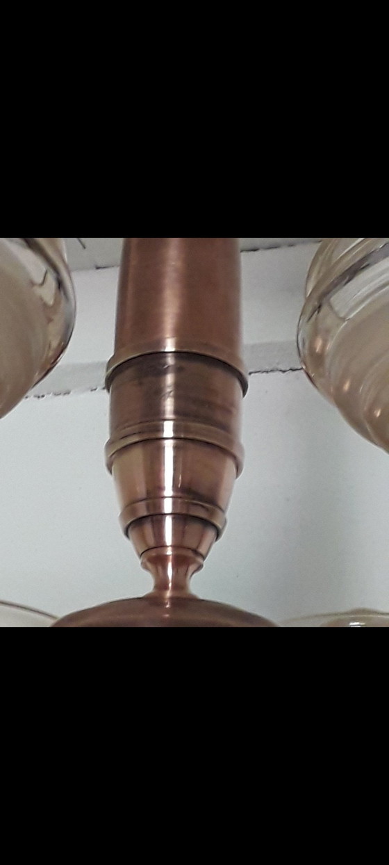 Image 1 of Art Deco Bronze Copper-Patina Chandelier