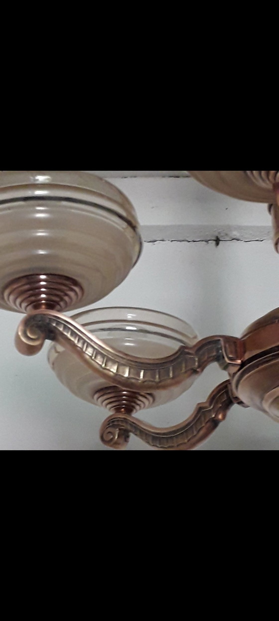 Image 1 of Art Deco Bronze Copper-Patina Chandelier