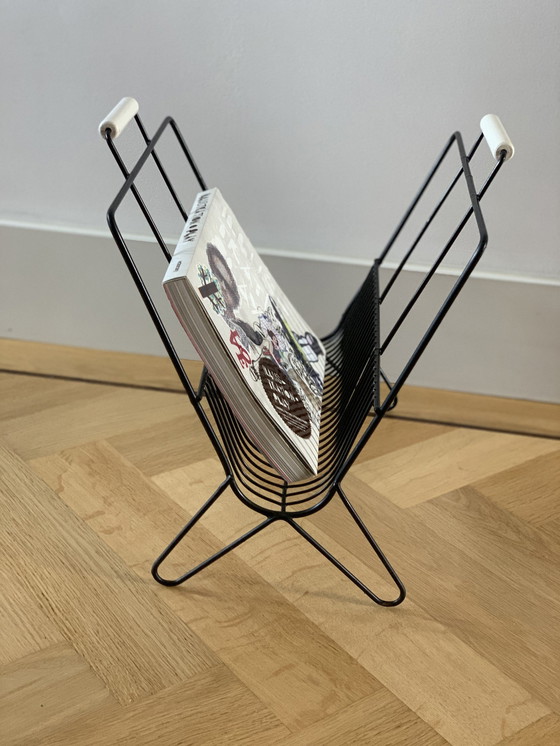 Image 1 of Mid - Century black metal magazine stand