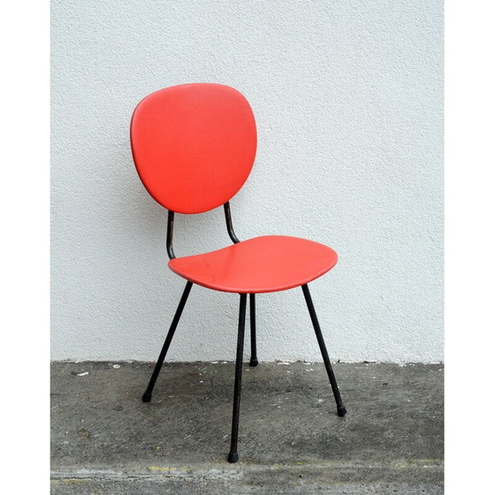 Image 1 of 6 sedie vintage in similpelle rossa e tubi in metallo degli anni '50