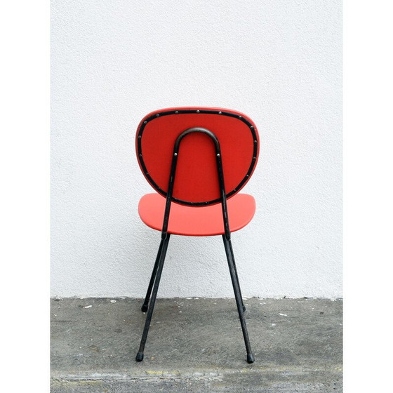 Image 1 of 6 sedie vintage in similpelle rossa e tubi in metallo degli anni '50