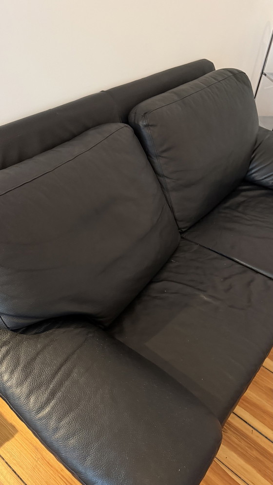 Image 1 of Black Leather Sofa / Two Seater