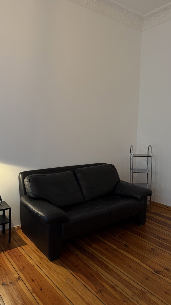 Image 1 of Black Leather Sofa / Two Seater