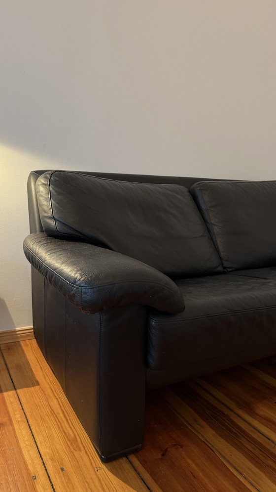 Image 1 of Black Leather Sofa / Two Seater