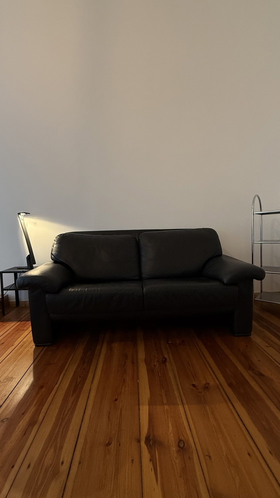 Image 1 of Black Leather Sofa / Two Seater