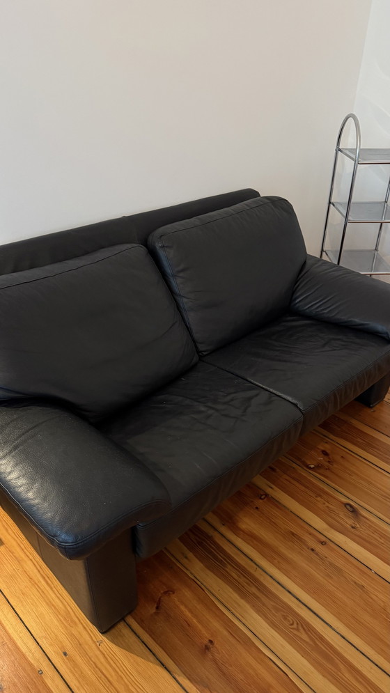 Image 1 of Black Leather Sofa / Two Seater