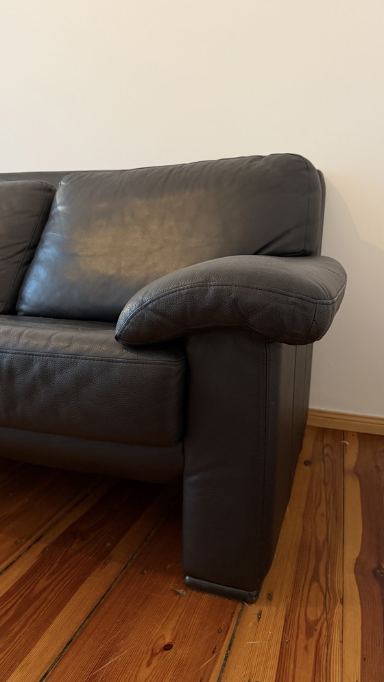 Image 1 of Black Leather Sofa / Two Seater