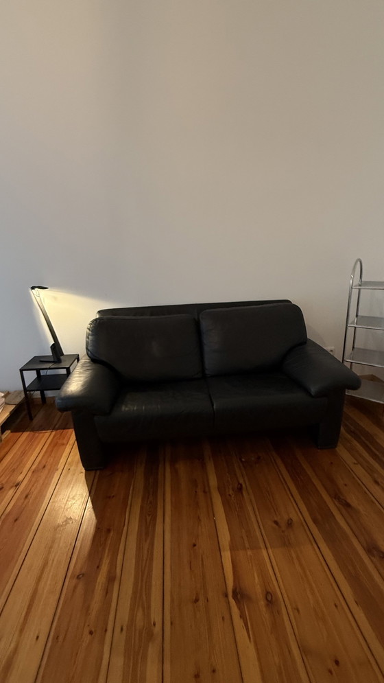 Image 1 of Black Leather Sofa / Two Seater