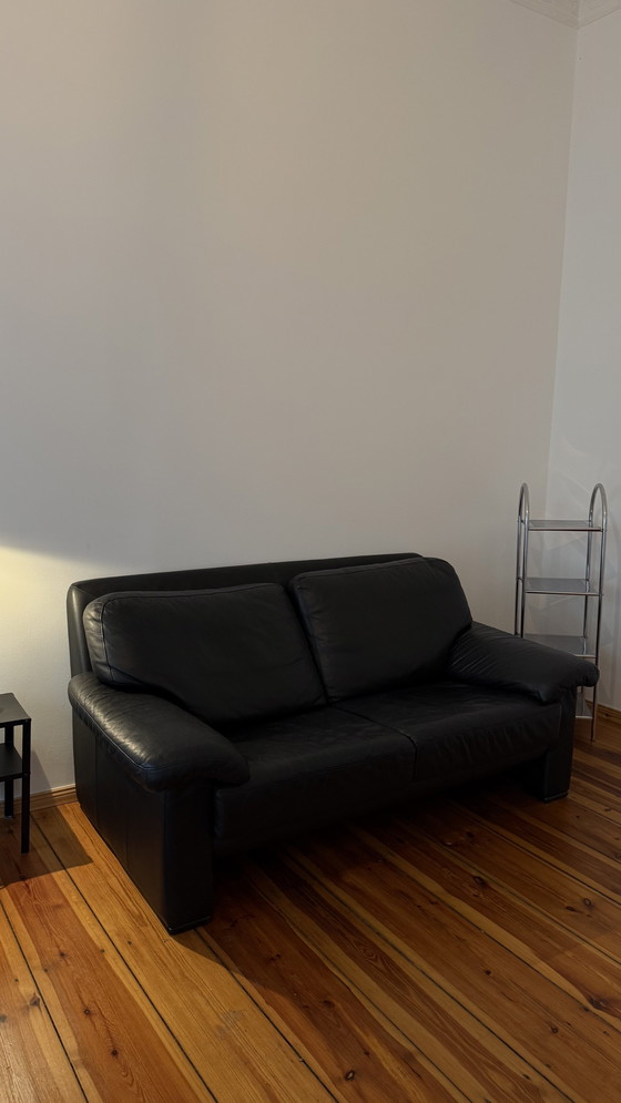 Image 1 of Black Leather Sofa / Two Seater