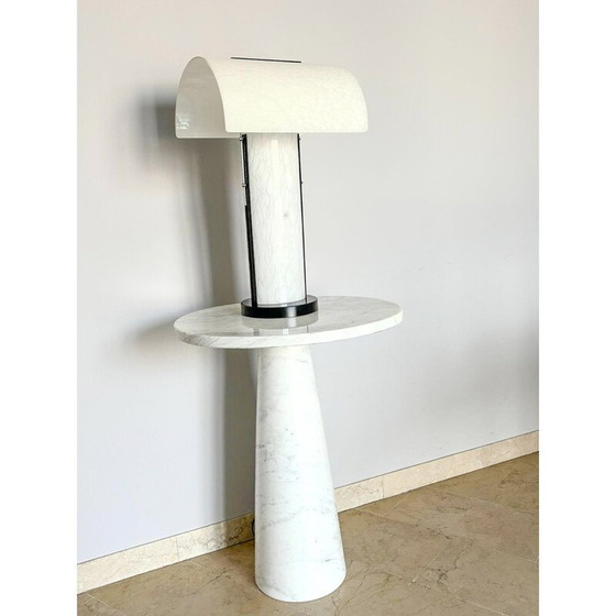 Image 1 of Vintage lamp in white Murano glass and black lacquered metal for Zonca, Italy 1980