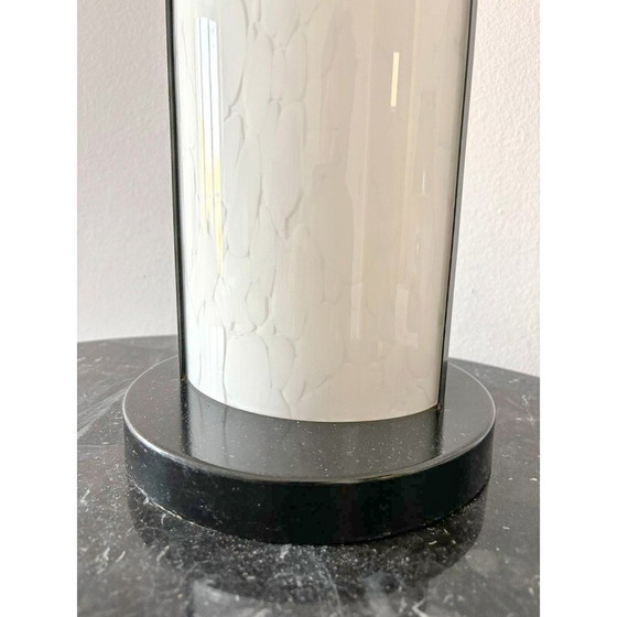 Image 1 of Vintage lamp in white Murano glass and black lacquered metal for Zonca, Italy 1980