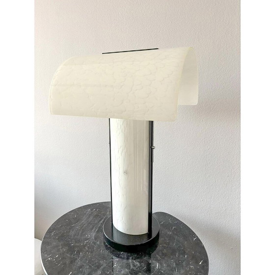 Image 1 of Vintage lamp in white Murano glass and black lacquered metal for Zonca, Italy 1980
