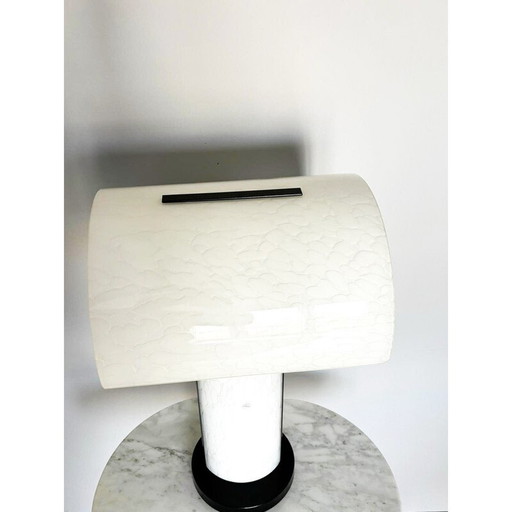 Vintage lamp in white Murano glass and black lacquered metal for Zonca, Italy 1980