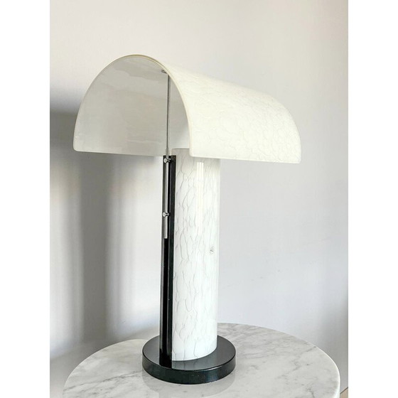 Image 1 of Vintage lamp in white Murano glass and black lacquered metal for Zonca, Italy 1980