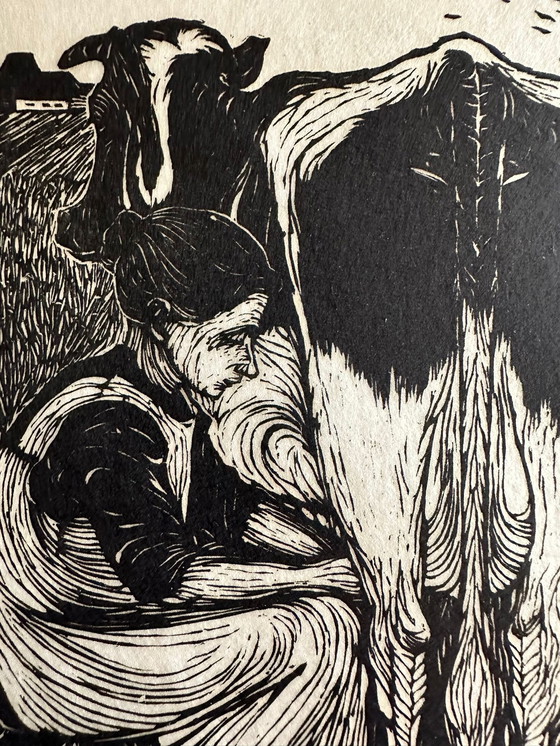 Image 1 of Jan Mankes 1889-1920 / Xilografia originale Lattaia 1927 (Splendidamente incorniciata)