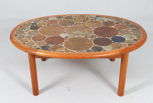 Coffee table made of teak & ceramic by Tue Poulsen for Haslev Møbelsnedkeri, Denmark, 1960s