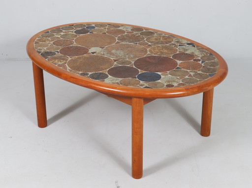 Coffee table made of teak & ceramic by Tue Poulsen for Haslev Møbelsnedkeri, Denmark, 1960s