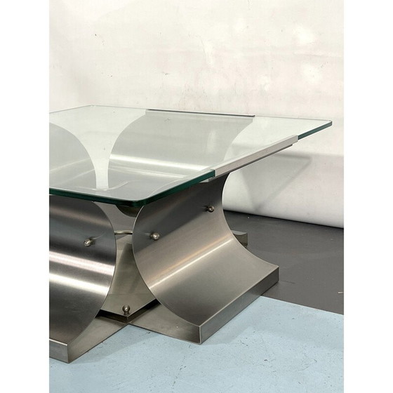 Image 1 of Vintage coffee table in brushed steel by Francois Monnet for Kappa, France 1970