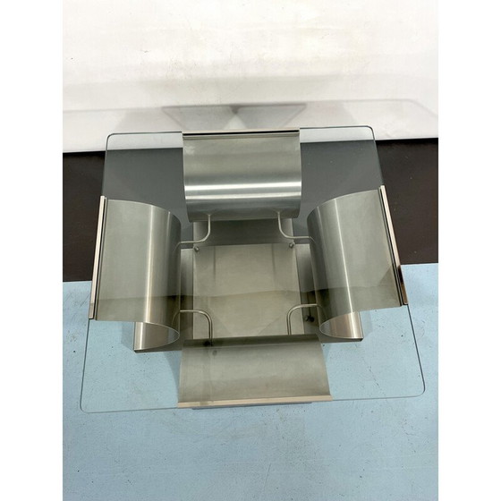 Image 1 of Vintage coffee table in brushed steel by Francois Monnet for Kappa, France 1970