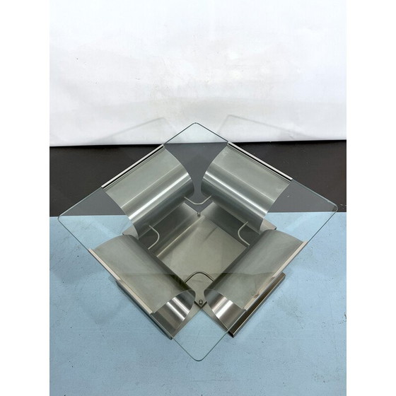 Image 1 of Vintage coffee table in brushed steel by Francois Monnet for Kappa, France 1970