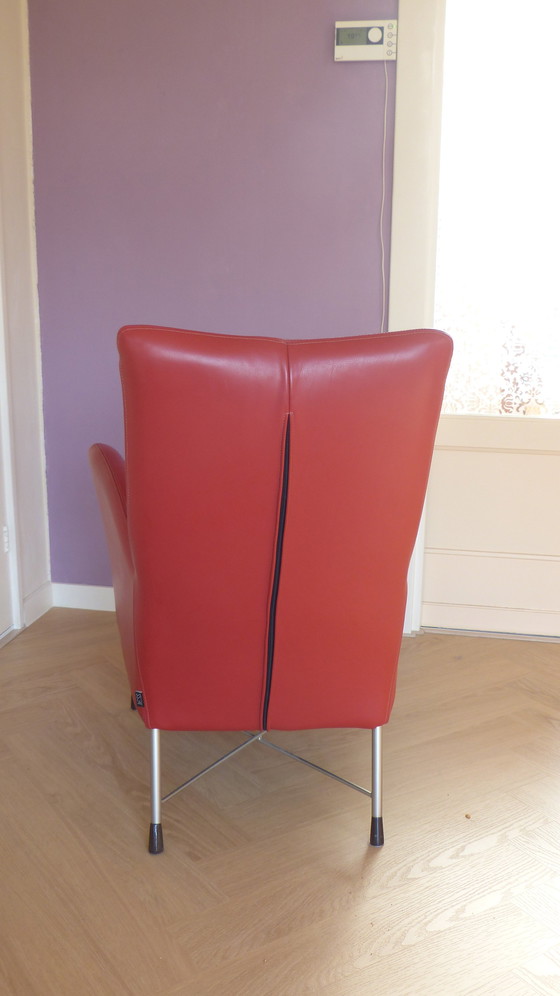 Image 1 of 2x Jess Design brick red leather armchairs