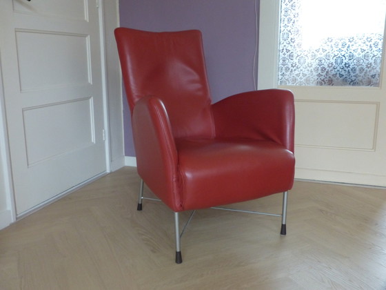 Image 1 of 2x Jess Design brick red leather armchairs