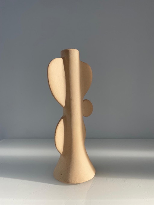 Cute Sand Color Candlestick Of Rough Ceramic