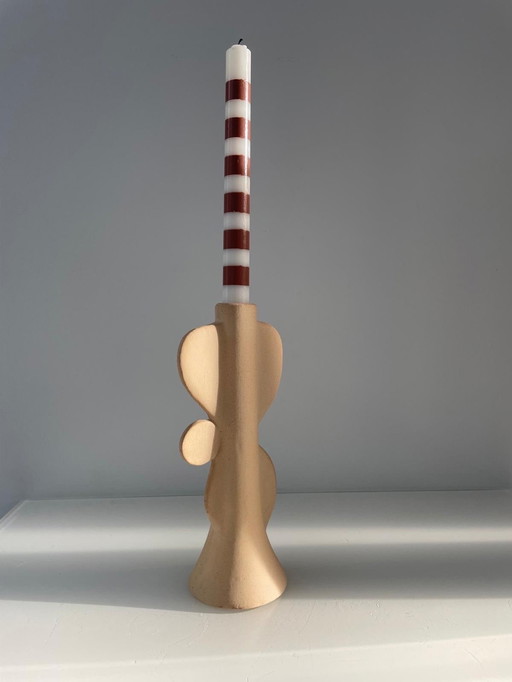 Cute Sand Color Candlestick Of Rough Ceramic