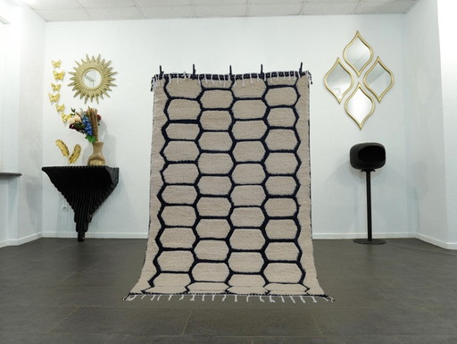Berber Rug - 254 cm x 163 cm - White and Black Wool