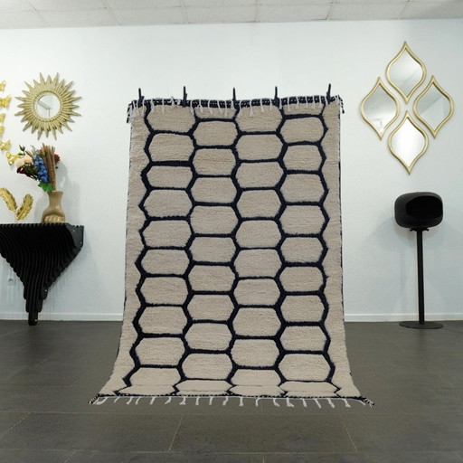 Berber Rug - 254 cm x 163 cm - White and Black Wool