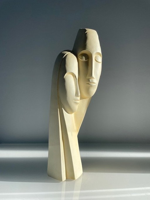 Modern Wall Sculpture Of 2 Stylized Faces