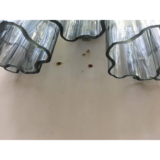 A Pair Of Contemporary Murano Glass Wall Sconces In Gray Color With A Kromo Metal Frame, Mazzega Zuccheri Venini Barovier Style