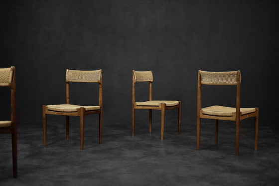 Image 1 of Mid-Century Scandinavian Modern Dining Chairs In Oak And Paper Cord By E.Knudsen For K. Knudsen & Son, 1952, Set Of 4