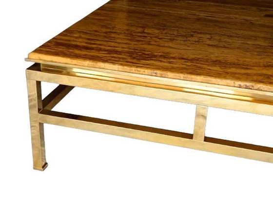 Image 1 of Table Basse Maison Jansen De Guy Lefevre, Laiton Doré Et Travertin