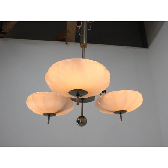 Image 1 of Lampadario Art Déco vintage in acciaio nichelato, 1930