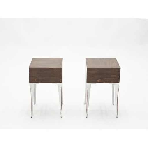 Par de extremos de sofá vintage de ébano y acero, años 70