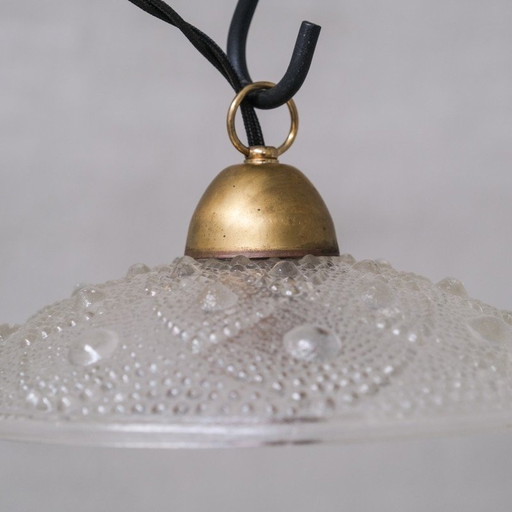 Pair of vintage brass and glass pendant lamp, France 1960