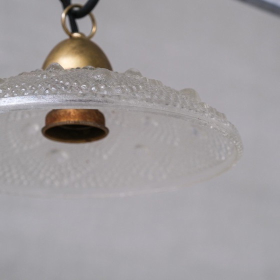 Image 1 of Pair of vintage brass and glass pendant lamp, France 1960