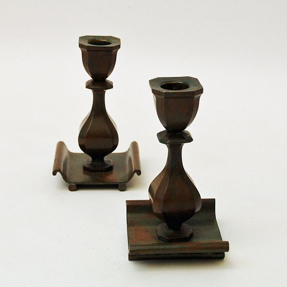 Image 1 of Coppia di portacandele rustici in bronzo vintage di Sune Bäckström, Svezia 1930