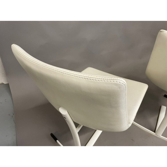 Image 1 of Set of 4 vintage steel and leather chairs by Giovanni Offredi for Saporiti