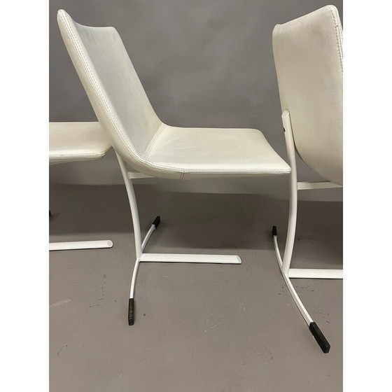 Image 1 of Set of 4 vintage steel and leather chairs by Giovanni Offredi for Saporiti