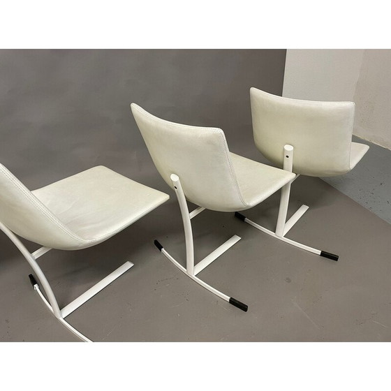 Image 1 of Set of 4 vintage steel and leather chairs by Giovanni Offredi for Saporiti