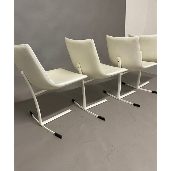 Image 1 of Set of 4 vintage steel and leather chairs by Giovanni Offredi for Saporiti