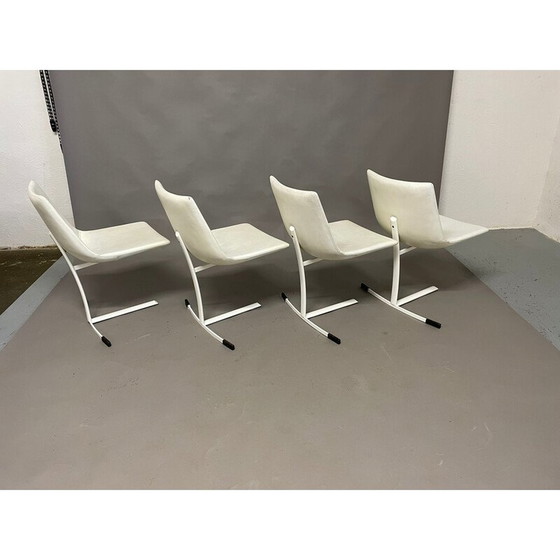 Image 1 of Set of 4 vintage steel and leather chairs by Giovanni Offredi for Saporiti