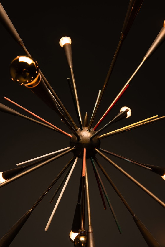 Image 1 of Rare 1950s brass SPUTNIK floor lamp